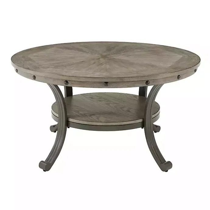 Sale Kirklands Home Ash Round Nailhead Coffee Table Gray