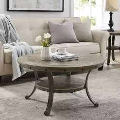 Sale Kirklands Home Ash Round Nailhead Coffee Table Gray