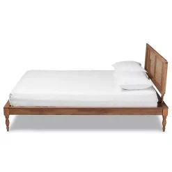 Kirklands Home Ash Walnut Wrap-Around Rattan Platform Queen Bed Brown