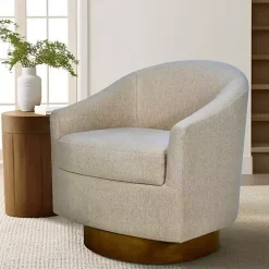 New Kirklands Home Ashton Swivel Chair with Wood Base Tan