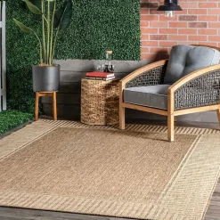 Best Kirklands Home Asia Stripe Border Outdoor Rug, 8x10 Brown
