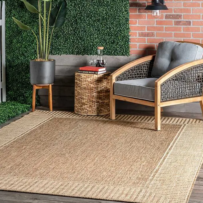 Best Kirklands Home Asia Stripe Border Outdoor Rug, 8x10 Brown