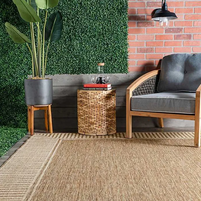 Best Kirklands Home Asia Stripe Border Outdoor Rug, 8x10 Brown