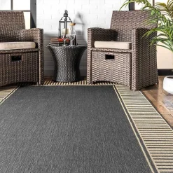 Sale Kirklands Home Asia Gray Stripe Border Outdoor Rug, 5x8