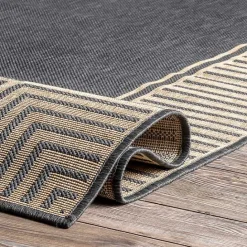 Sale Kirklands Home Asia Gray Stripe Border Outdoor Rug, 5x8