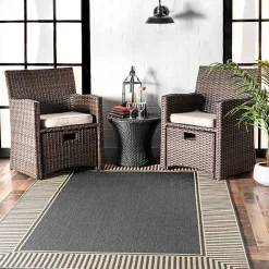 Clearance Kirklands Home Asia Gray Stripe Border Outdoor Rug, 8x10