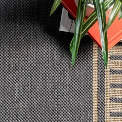 Clearance Kirklands Home Asia Gray Stripe Border Outdoor Rug, 8x10