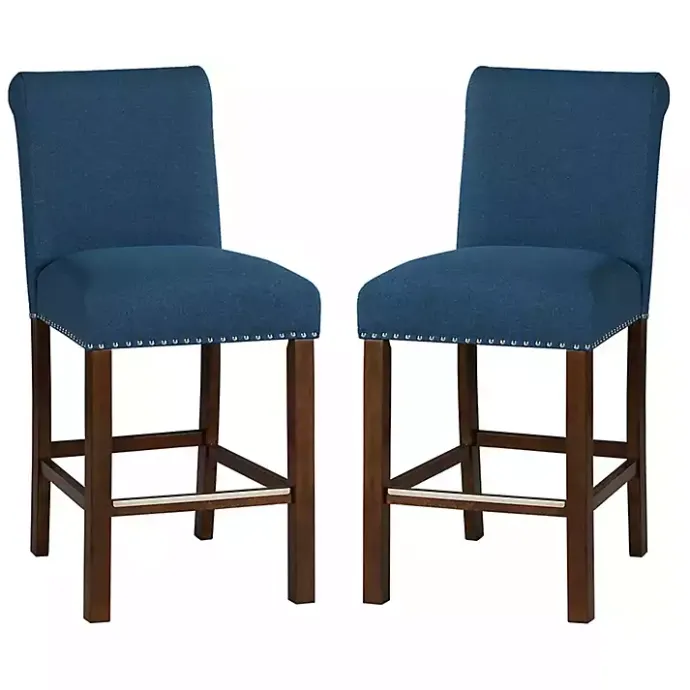 Best Kirklands Home Aubrey Navy Upholstered 2-pc. Counter Stool Set Blue