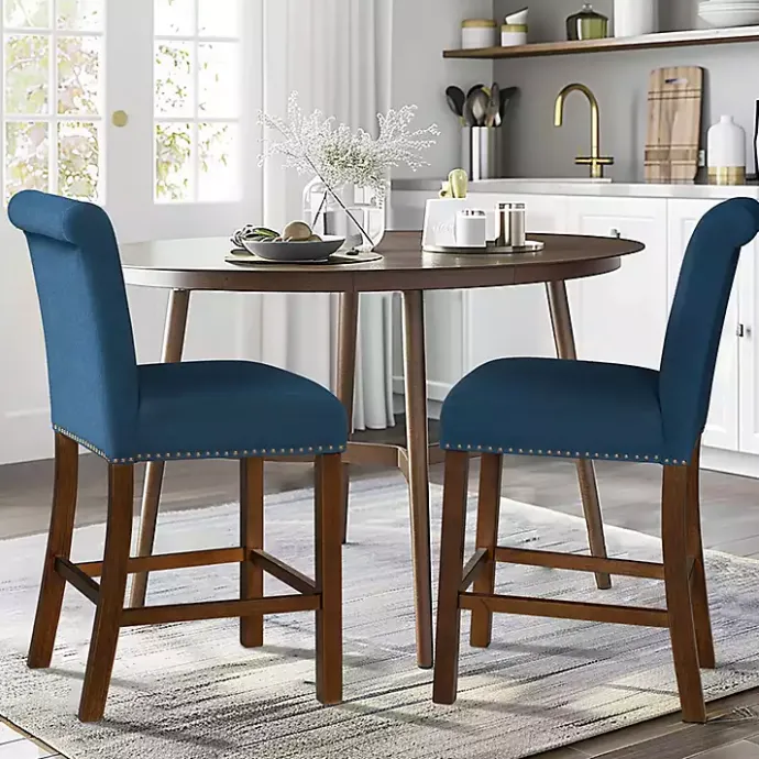 Best Kirklands Home Aubrey Navy Upholstered 2-pc. Counter Stool Set Blue