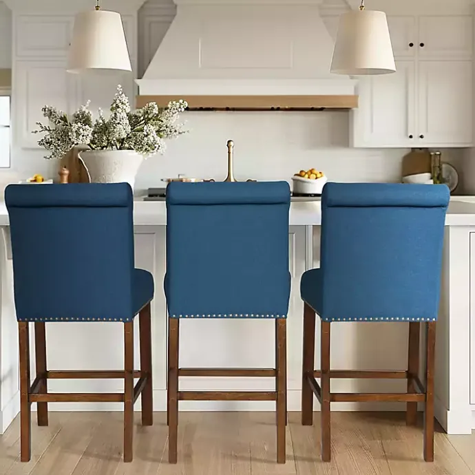 Best Kirklands Home Aubrey Navy Upholstered 2-pc. Counter Stool Set Blue