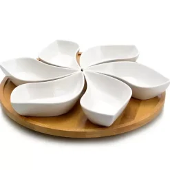 Sale Kirklands Home Bamboo 6 Piece Ceramic Flower Set Lazy Susan