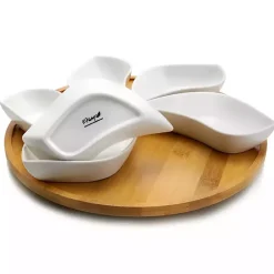 Sale Kirklands Home Bamboo 6 Piece Ceramic Flower Set Lazy Susan