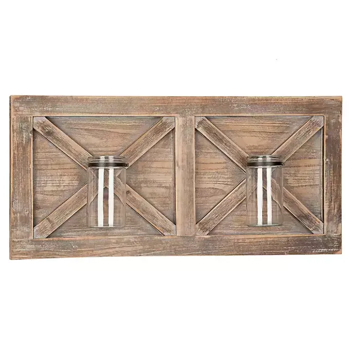 Best Kirklands Home Barn Door Wall Plaque with Glass Vases Brown