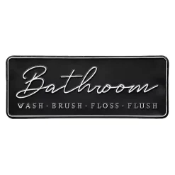 New Kirklands Home Bathroom Wash Brush Floss Flush Wall Plaque Black