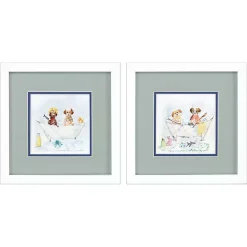 Clearance Kirklands Home Bathtub Pups Framed Art Prints, Set of 2