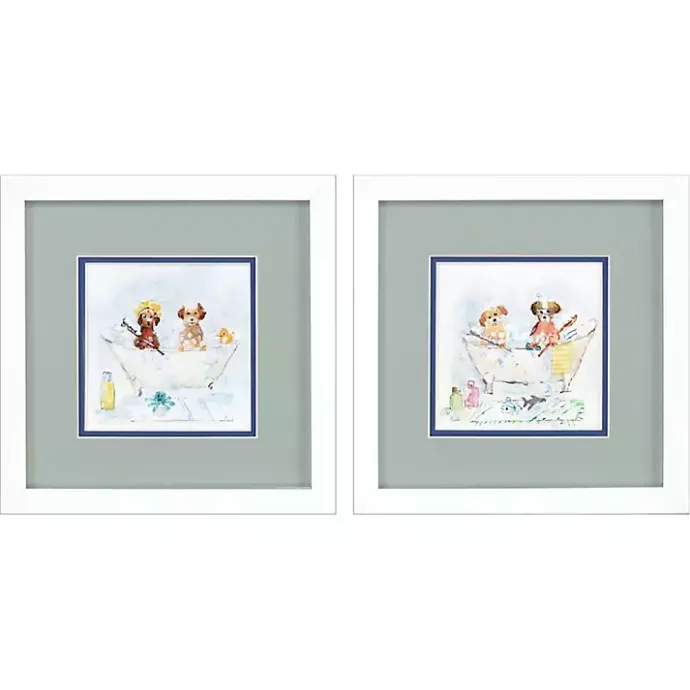 Clearance Kirklands Home Bathtub Pups Framed Art Prints, Set of 2