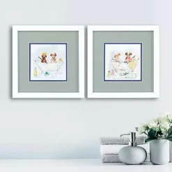 Clearance Kirklands Home Bathtub Pups Framed Art Prints, Set of 2