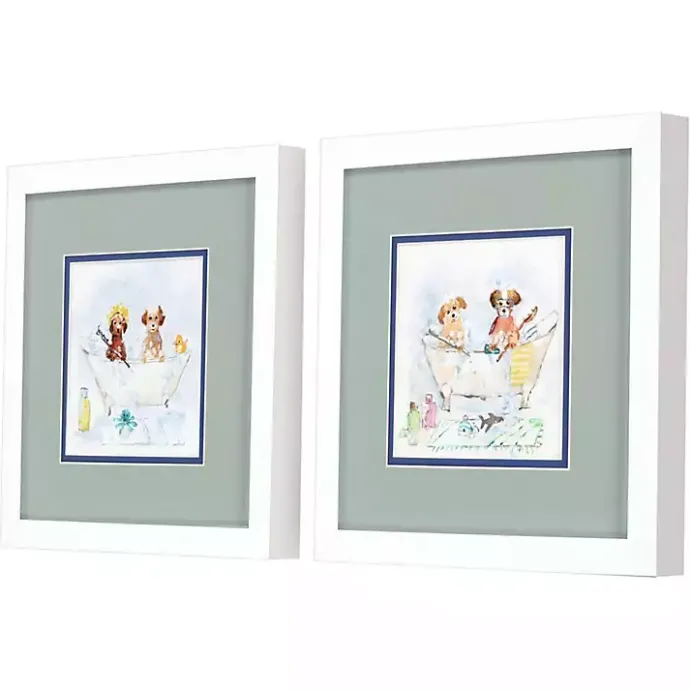 Clearance Kirklands Home Bathtub Pups Framed Art Prints, Set of 2