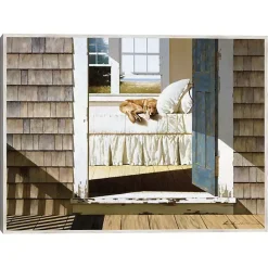 New Kirklands Home Beach House Dog Framed Canvas Art Print