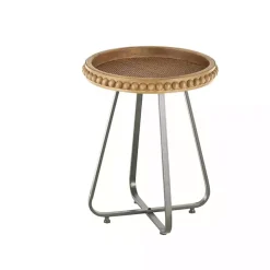 Kirklands Home Beaded Wood Rattan Round Accent Table Brown
