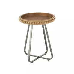 Kirklands Home Beaded Wood Rattan Round Accent Table Brown
