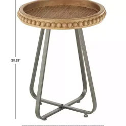 Kirklands Home Beaded Wood Rattan Round Accent Table Brown