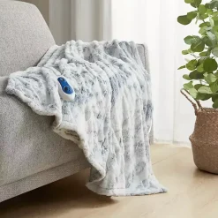 New Kirklands Home Beautyrest Silver Faux Fur Oversized Heated Throw