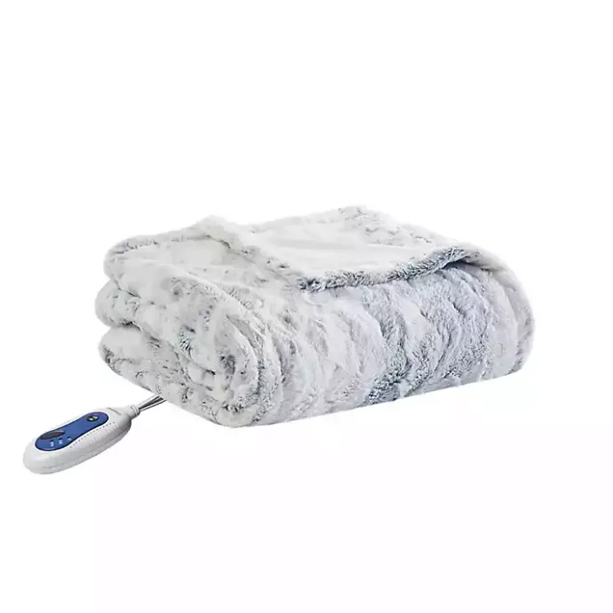 New Kirklands Home Beautyrest Silver Faux Fur Oversized Heated Throw