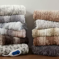 New Kirklands Home Beautyrest Silver Faux Fur Oversized Heated Throw