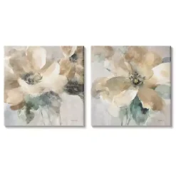 Outlet Kirklands Home Beige Abstract Flowers Canvas Art Prints, Set of 2 Tan