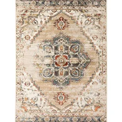 Sale Kirklands Home Beige and Gold Medallion Area Rug, 5x7