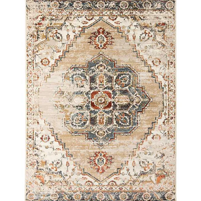 Sale Kirklands Home Beige and Gold Medallion Area Rug, 5x7
