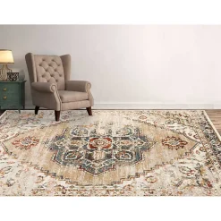 Sale Kirklands Home Beige and Gold Medallion Area Rug, 5x7