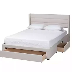 New Kirklands Home Beige Braylon Upholstered 3-Drawer Queen Bed Tan