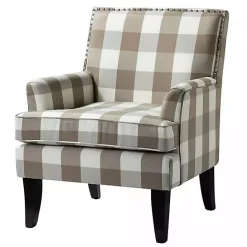 New Kirklands Home Beige Buffalo Check Upholstered Armchair Brown
