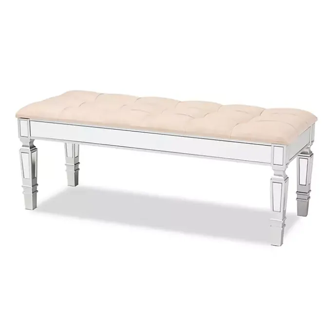 Clearance Kirklands Home Beige Button Tufted Bench with Mirrored Base Tan