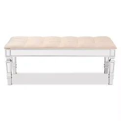 Clearance Kirklands Home Beige Button Tufted Bench with Mirrored Base Tan