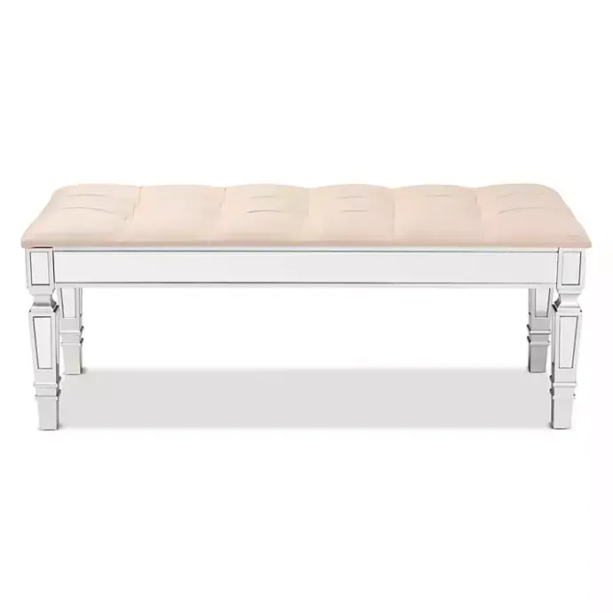 Clearance Kirklands Home Beige Button Tufted Bench with Mirrored Base Tan