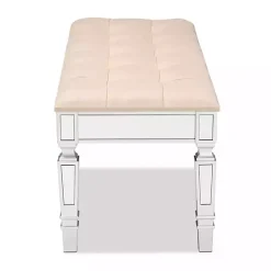Clearance Kirklands Home Beige Button Tufted Bench with Mirrored Base Tan
