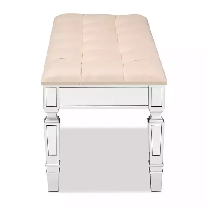 Clearance Kirklands Home Beige Button Tufted Bench with Mirrored Base Tan