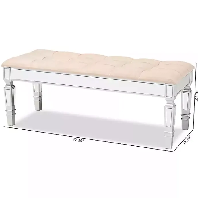 Clearance Kirklands Home Beige Button Tufted Bench with Mirrored Base Tan