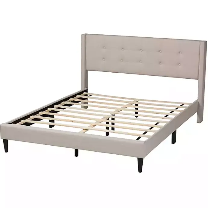 Best Kirklands Home Beige Button Tufted Headboard Full Platform Bed Tan