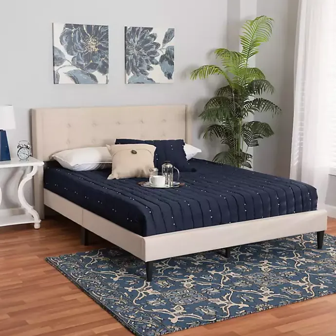 Best Kirklands Home Beige Button Tufted Headboard Full Platform Bed Tan