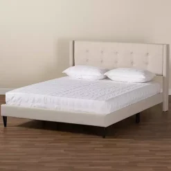 Best Kirklands Home Beige Button Tufted Headboard Full Platform Bed Tan