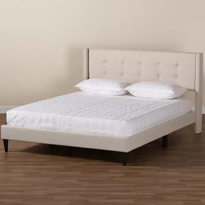 Best Kirklands Home Beige Button Tufted Headboard Full Platform Bed Tan