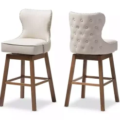 Discount Kirklands Home Beige Button Tufted Swivel Bar Stools, Set of 2 Ivory