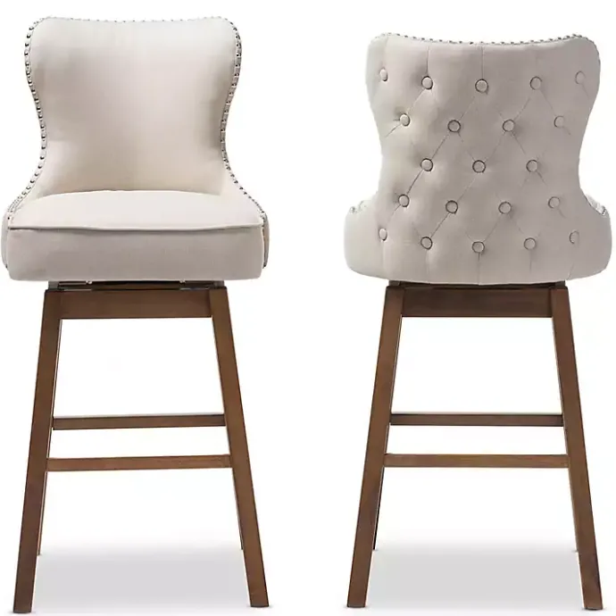 Discount Kirklands Home Beige Button Tufted Swivel Bar Stools, Set of 2 Ivory