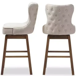 Discount Kirklands Home Beige Button Tufted Swivel Bar Stools, Set of 2 Ivory