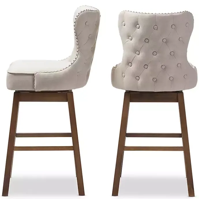Discount Kirklands Home Beige Button Tufted Swivel Bar Stools, Set of 2 Ivory