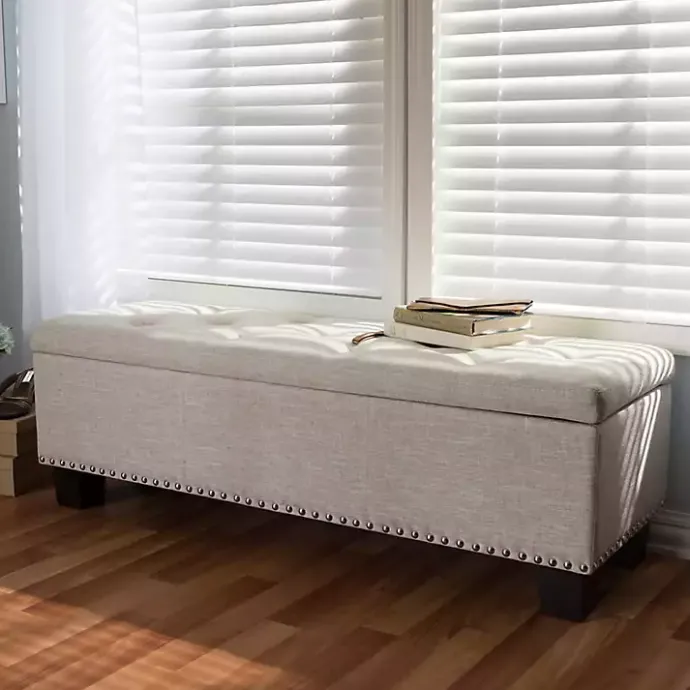 Online Kirklands Home Beige Button-Tufted Upholstered Storage Bench Tan